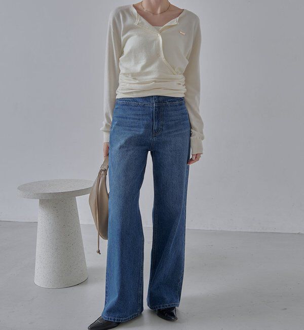  「【低身長サイズあり】スリットポケットストレートデニム」|デニム|