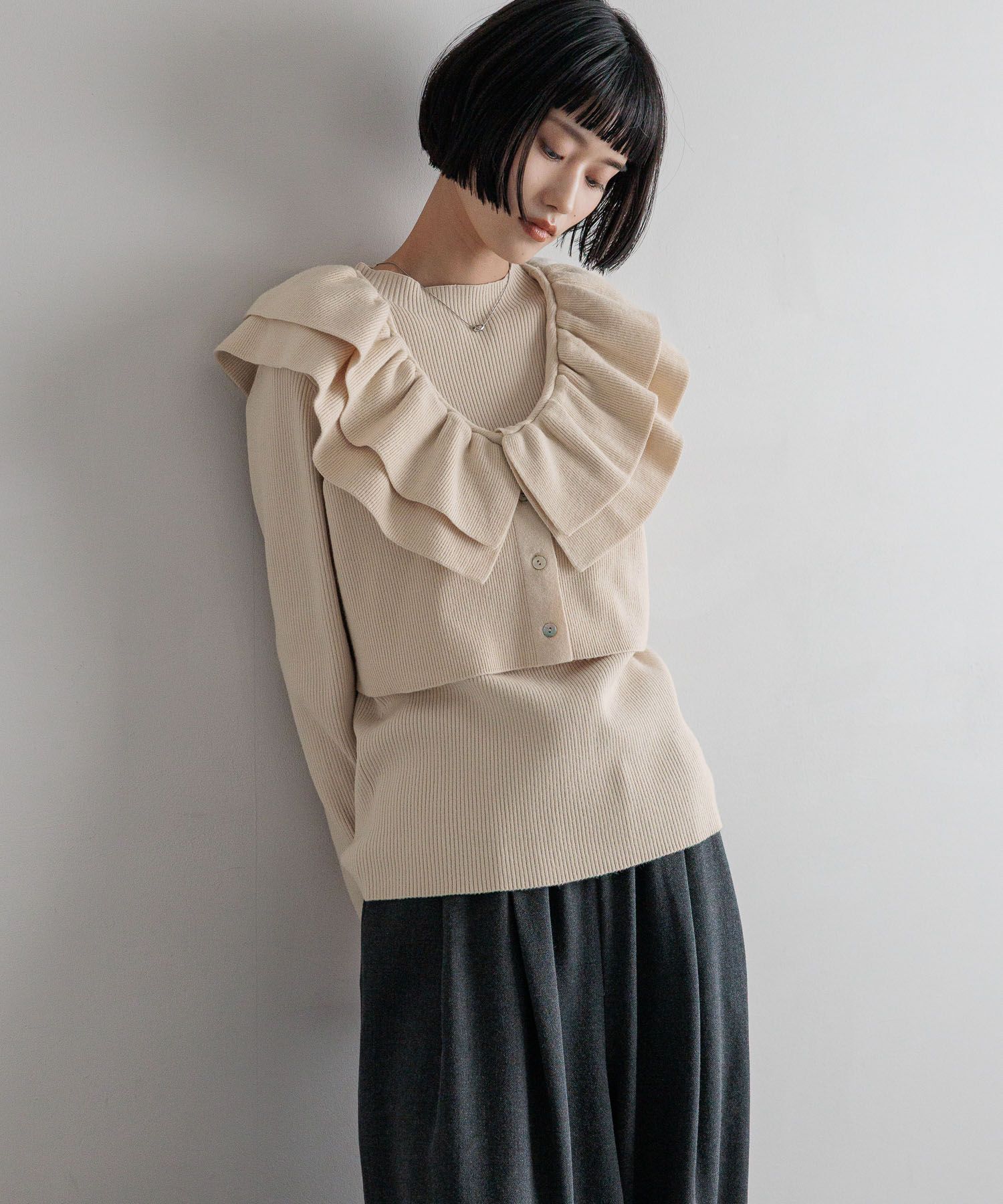 LOWRYS FARM「フリル２ＰニットＬＳ」|ニット・セーター|BRN1