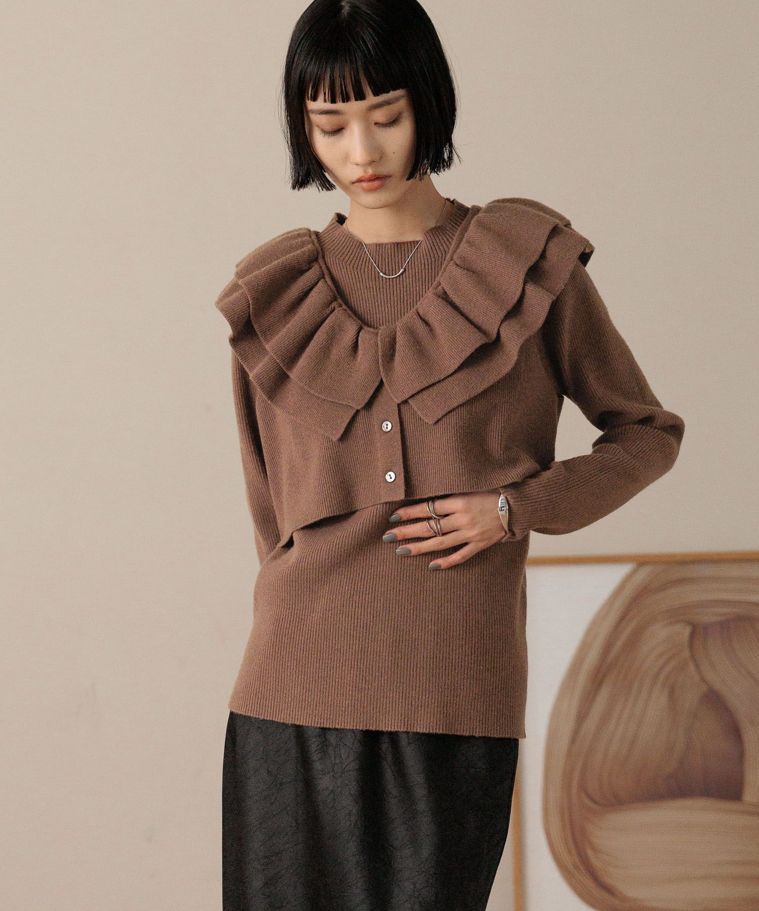 LOWRYS FARM「フリル２ＰニットＬＳ」|ニット・セーター|BRN8