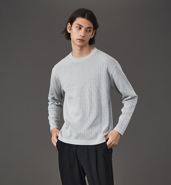 ABAHOUSE「幾何学 リンクス クルーネック プルオーバー ニット」|ニット・セーター|ライトグレー