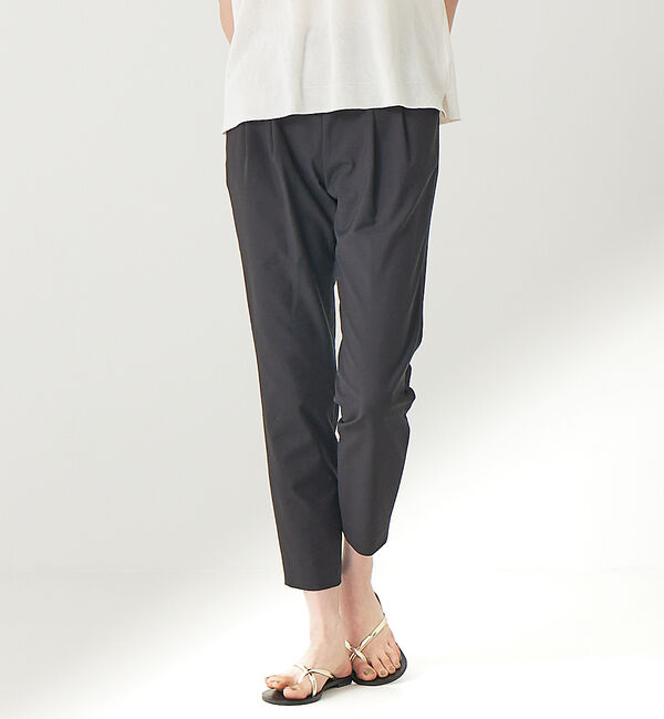 qualite「コットンリネン2WAYストレッチタックパンツ」|その他|ブラック