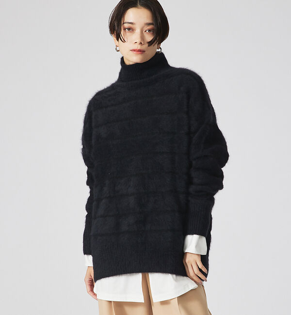 qualite「【LILLY LYNQUE】ハイネックボーダーニット」|ニット・セーター|ブラック