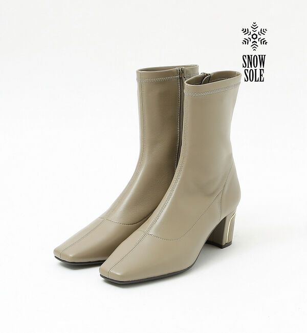 AU BANNISTER「【スノーソール/晴雨兼用】メタルラインヒールストレッチブーツ」|ショートブーツ|モスグリーン