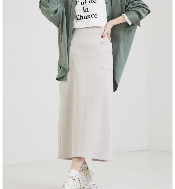 abahouse mavie「フェイク（スエード＆レザー）ロングタイトスカート」|スカート|