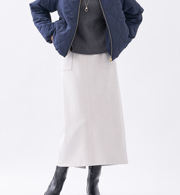 abahouse mavie「フェイク（スエード＆レザー）ロングタイトスカート」|スカート|