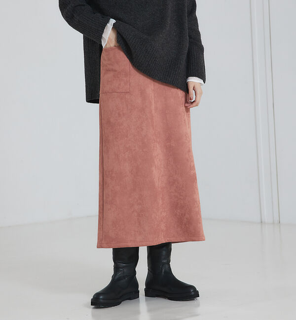 abahouse mavie「フェイク（スエード＆レザー）ロングタイトスカート」|スカート|スモークピンク
