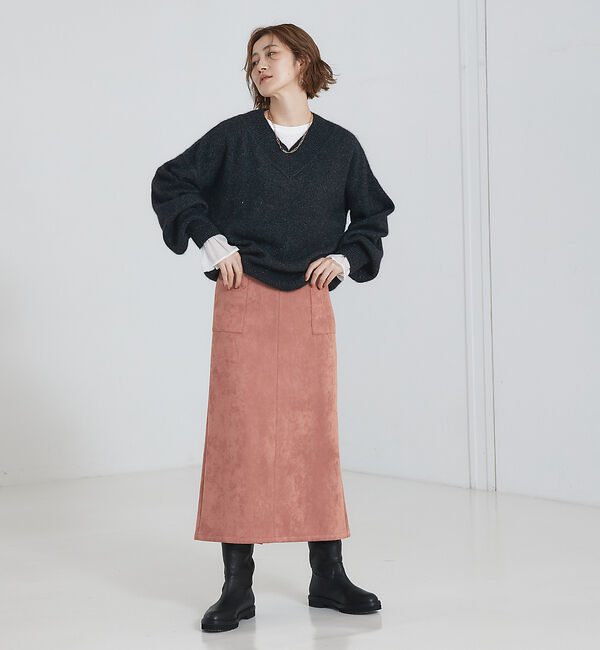 abahouse mavie「フェイク（スエード＆レザー）ロングタイトスカート」|スカート|