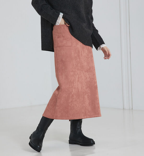 abahouse mavie「フェイク（スエード＆レザー）ロングタイトスカート」|スカート|