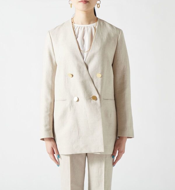 TIARA「リネンMIXジャケット」|ノーカラージャケット|