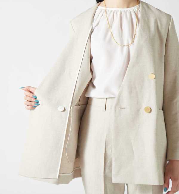 TIARA「リネンMIXジャケット」|ノーカラージャケット|