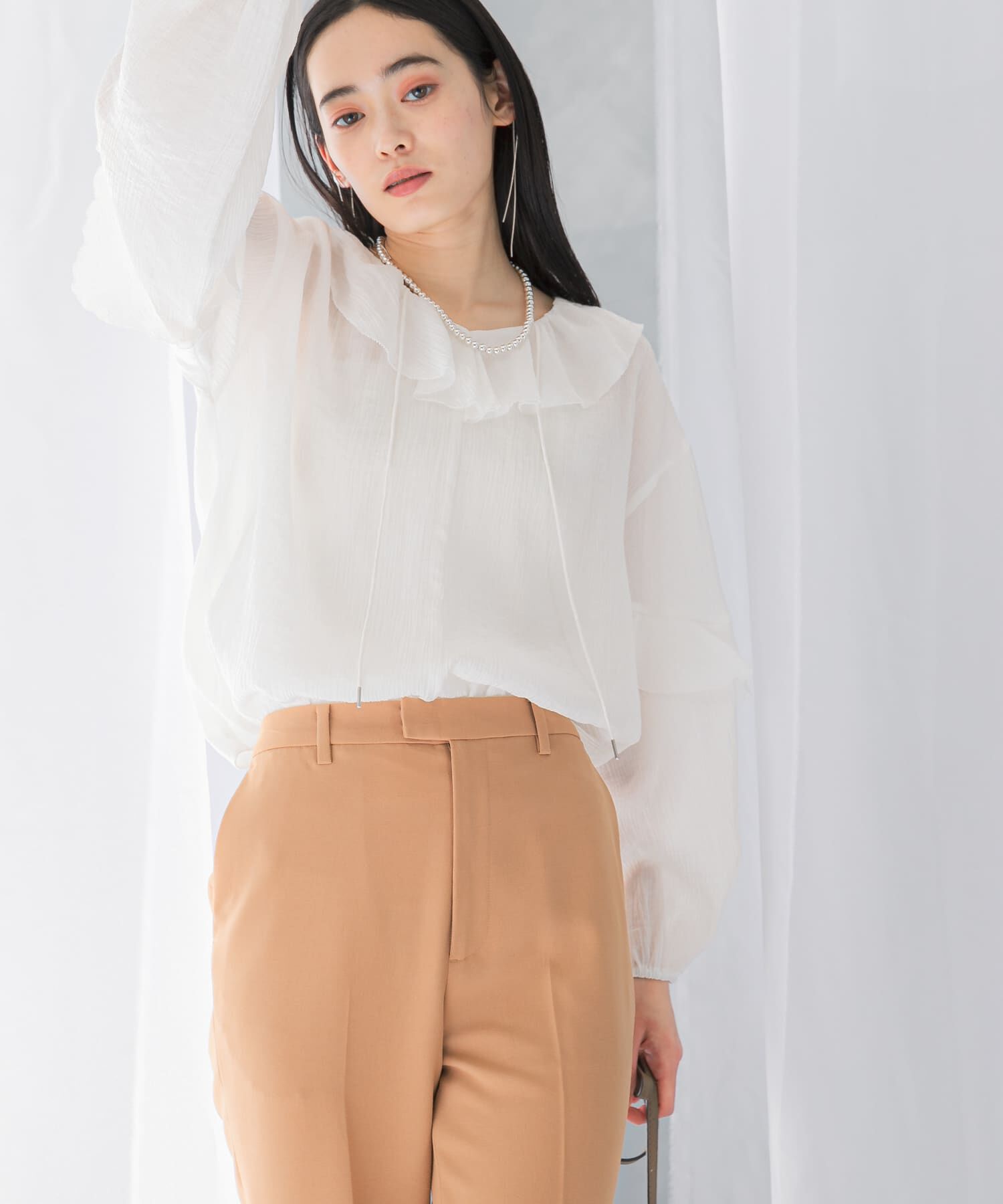 URBAN RESEARCH ROSSO「『WEB/一部店舗限定カラー』楊柳フリルブラウス」|シャツ・ブラウス|