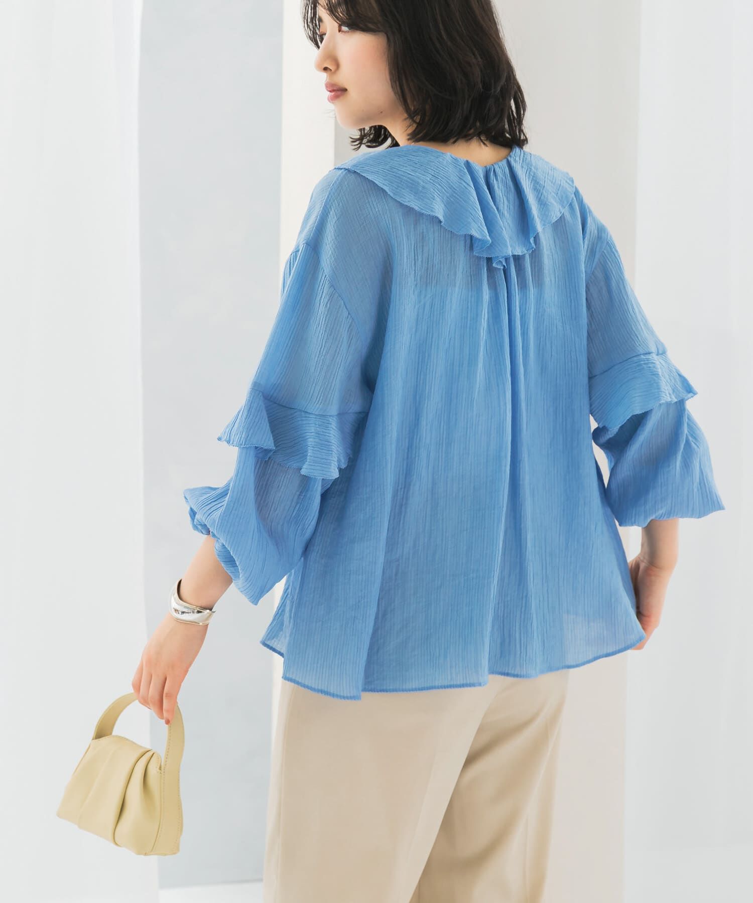 URBAN RESEARCH ROSSO「『WEB/一部店舗限定カラー』楊柳フリルブラウス」|シャツ・ブラウス|