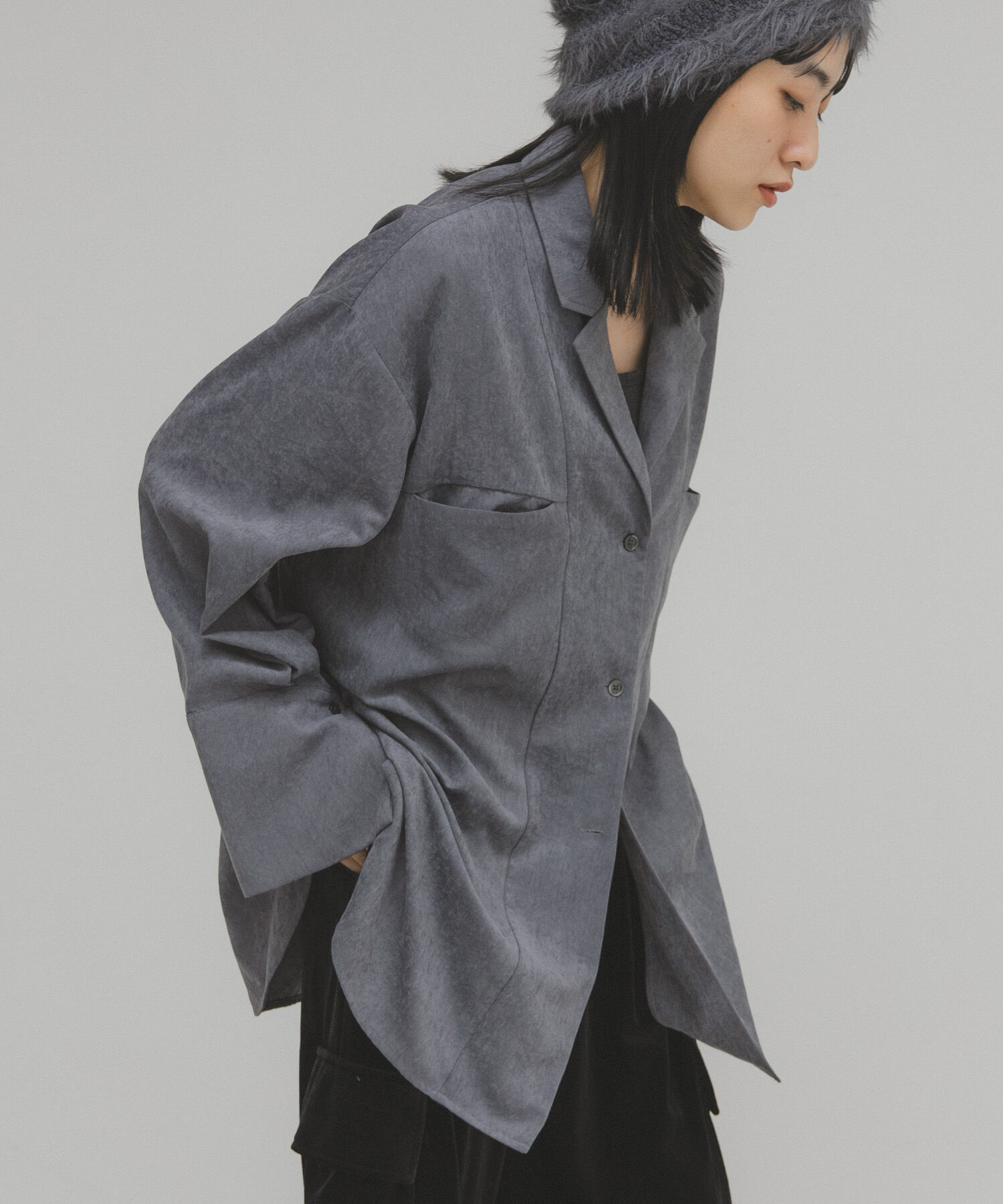  「ピーチスキンBIGシャツ」|シャツ・ブラウス|グレー系その他