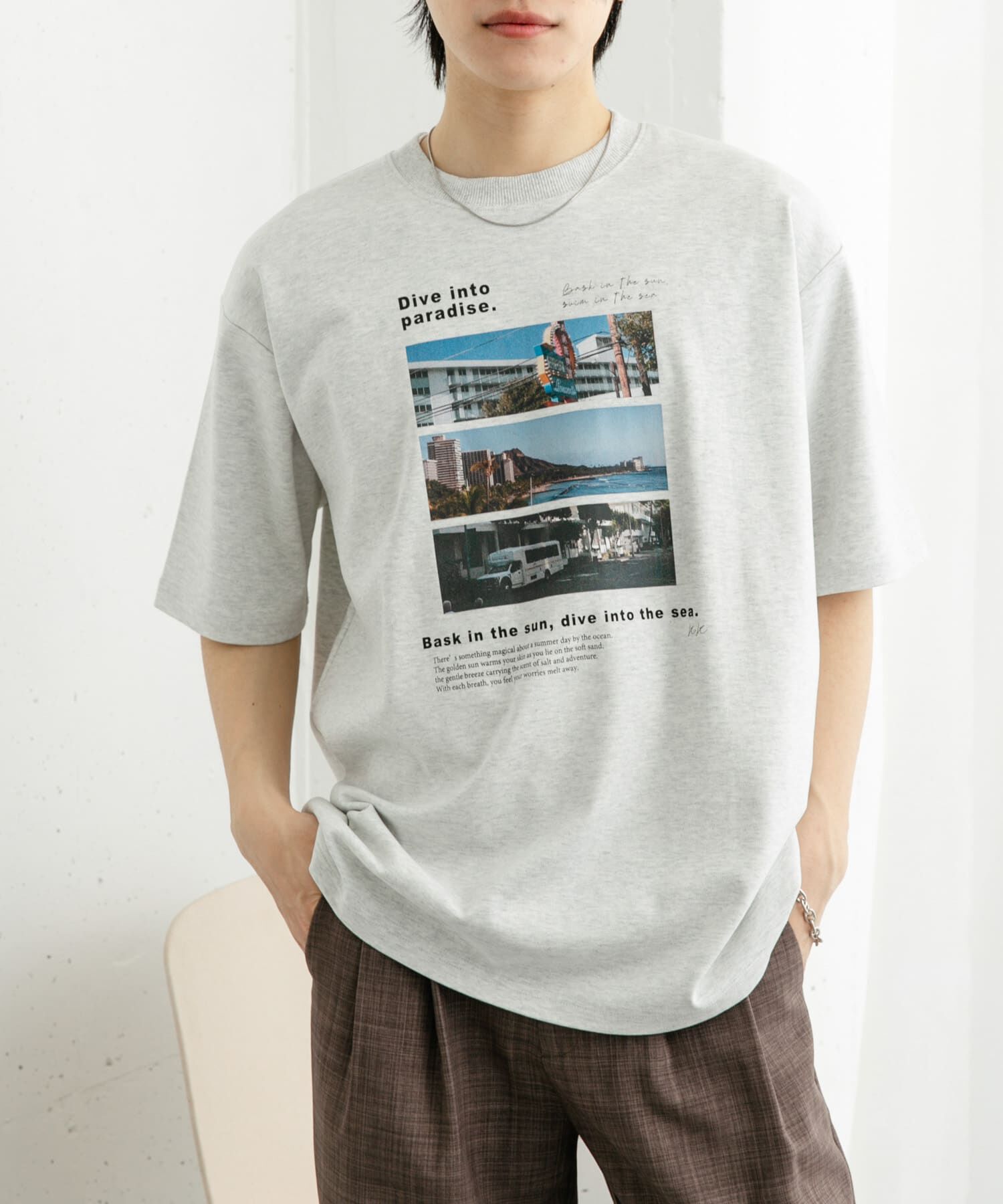 SENSE OF PLACE by URBAN RESEARCH「Cityscape photo Short-Sleeve T-shirts」|Tシャツ・カットソー|グレー