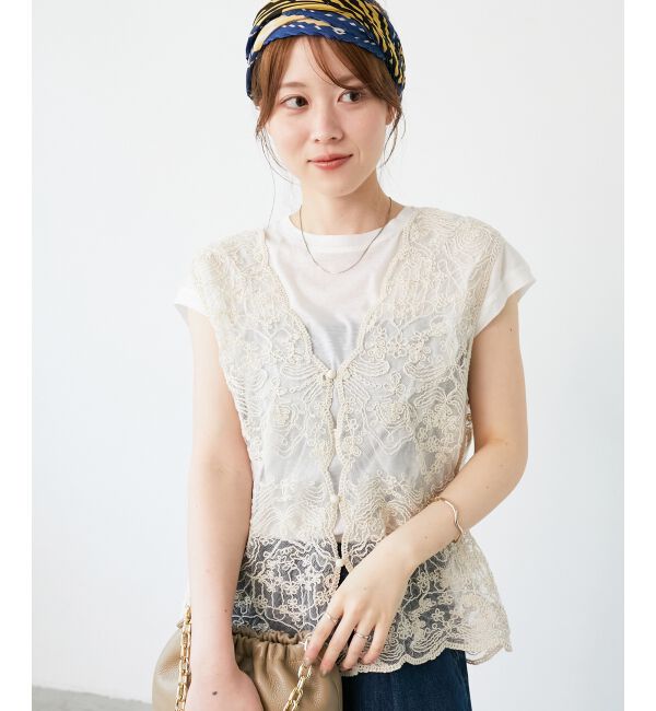 le.coeur blanc「《手洗い可能》TORRAZZO DONNAメッシュレースベスト」|ベスト・ジレ|