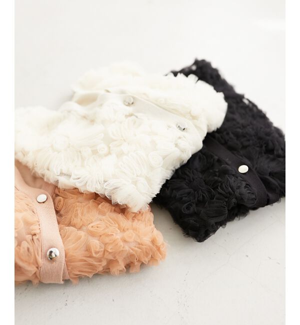  「チュール刺繍ハーフスリーブカーディガン」|カーディガン|