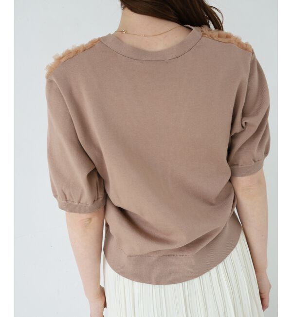  「チュール刺繍ハーフスリーブカーディガン」|カーディガン|