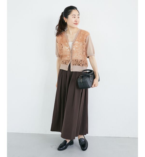  「チュール刺繍ハーフスリーブカーディガン」|カーディガン|