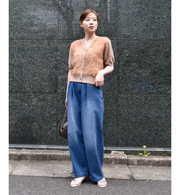  「チュール刺繍ハーフスリーブカーディガン」|カーディガン|