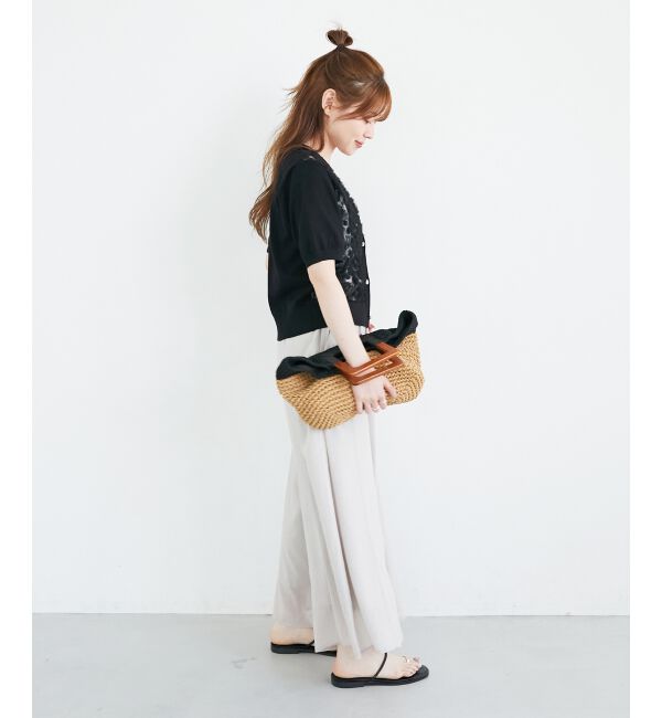  「チュール刺繍ハーフスリーブカーディガン」|カーディガン|