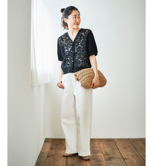  「チュール刺繍ハーフスリーブカーディガン」|カーディガン|