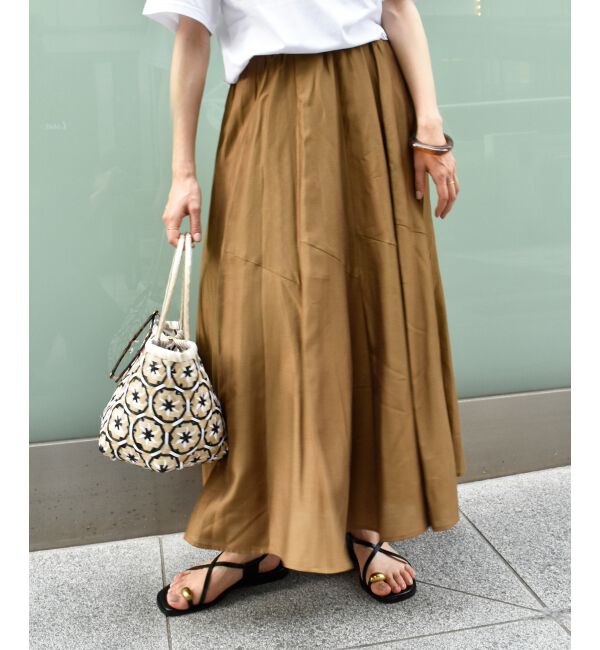  「《手洗い可能》シルキーローンギャザースカート」|スカート|ブラウン