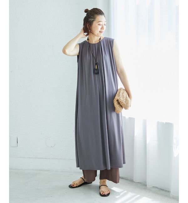  「スムースポンチノースリーブワンピース」|ワンピース|
