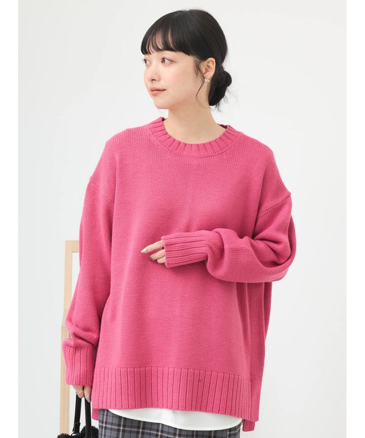 earth music&ecology「ウォッシャブル脇スリットクルーネックプルオーバー」|Tシャツ・カットソー|Pink