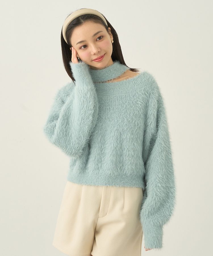 earth music&ecology「ロングシャギースリットネックニットプルオーバー」|ニット・セーター|