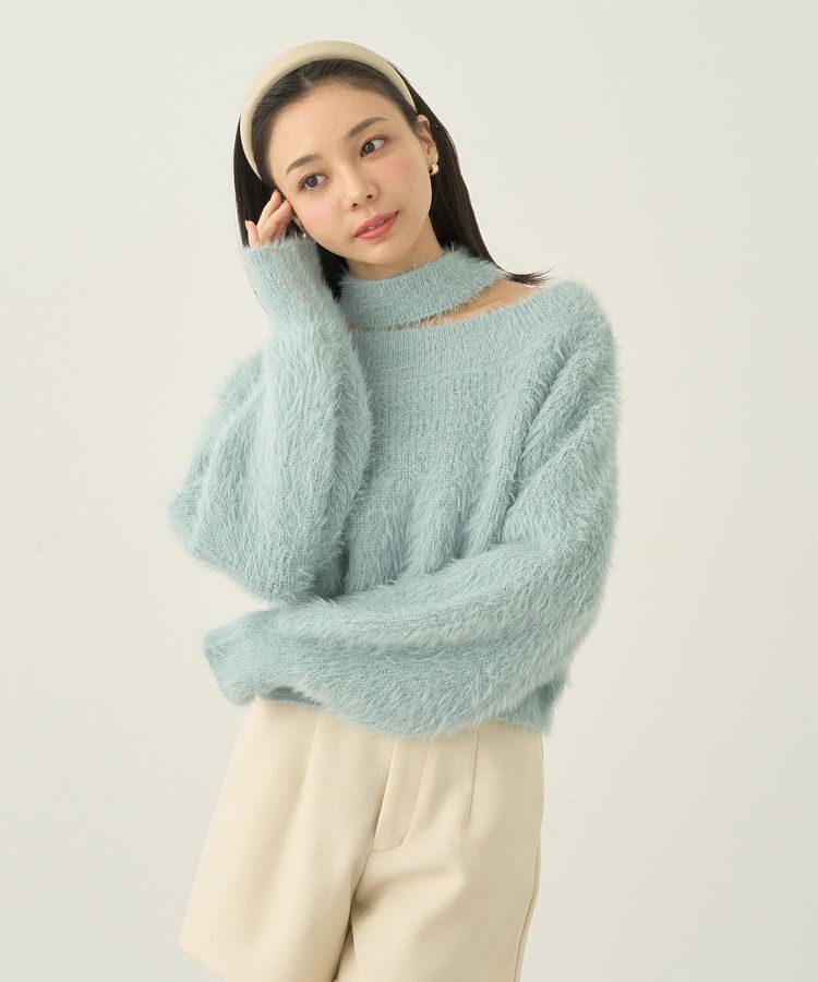 earth music&ecology「ロングシャギースリットネックニットプルオーバー」|ニット・セーター|