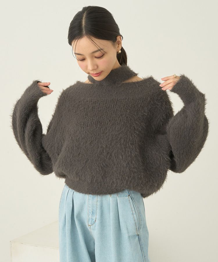 earth music&ecology「ロングシャギースリットネックニットプルオーバー」|ニット・セーター|