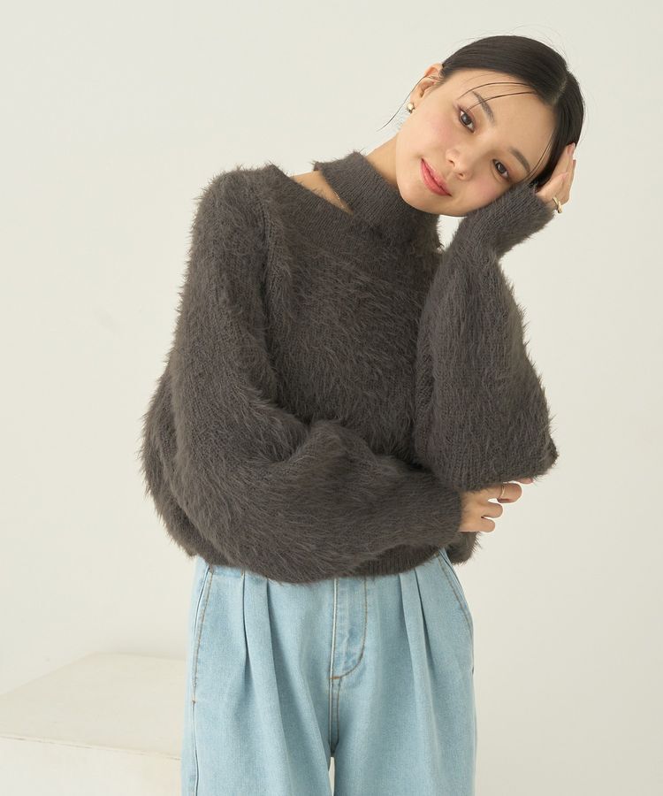 earth music&ecology「ロングシャギースリットネックニットプルオーバー」|ニット・セーター|