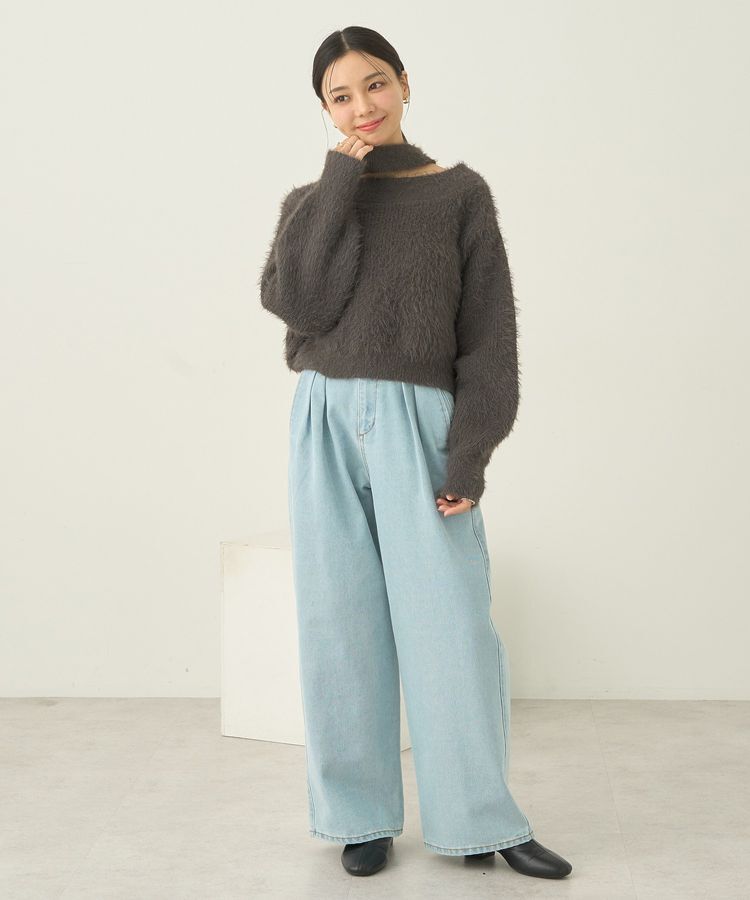 earth music&ecology「ロングシャギースリットネックニットプルオーバー」|ニット・セーター|