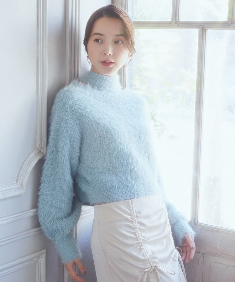 earth music&ecology「ロングシャギースリットネックニットプルオーバー」|ニット・セーター|