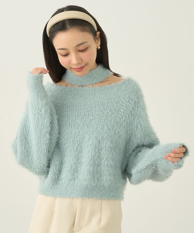 earth music&ecology「ロングシャギースリットネックニットプルオーバー」|ニット・セーター|