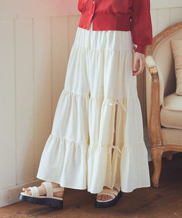 earth music&ecology「スリットリボンティアードスカート」|フレア|