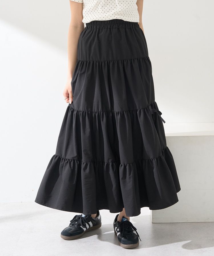 earth music&ecology「スリットリボンティアードスカート」|フレア|