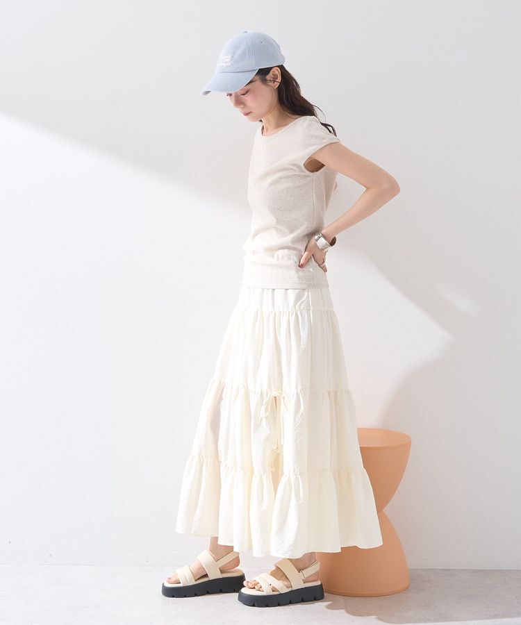 earth music&ecology「スリットリボンティアードスカート」|フレア|