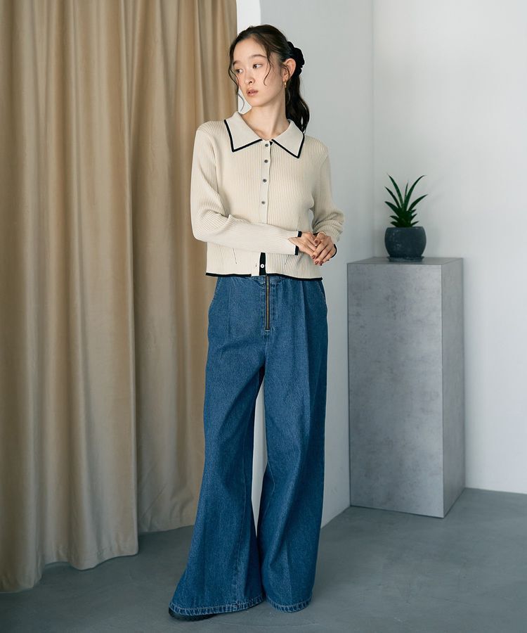 earth music&ecology「【WEB限定】バイカラートリムニットカーディガン」|カーディガン|