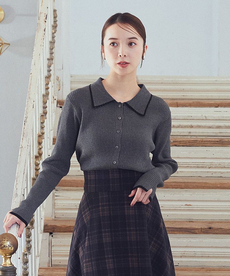 earth music&ecology「【WEB限定】バイカラートリムニットカーディガン」|カーディガン|