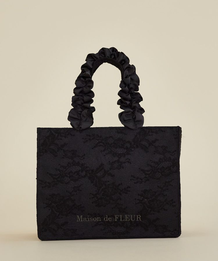 Maison de FLEUR「レースフリルハンドルスクエアトートSバッグ」|トートバッグ|ブラック