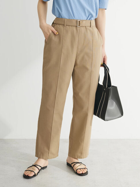 Green Parks「綿麻混バックルベルト付テーパードパンツ」|その他|Dark beige