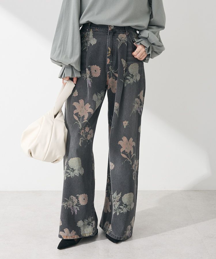 Green Parks「・SUGAR SPOON フラワーptデニムワイドパンツ」|その他|Black