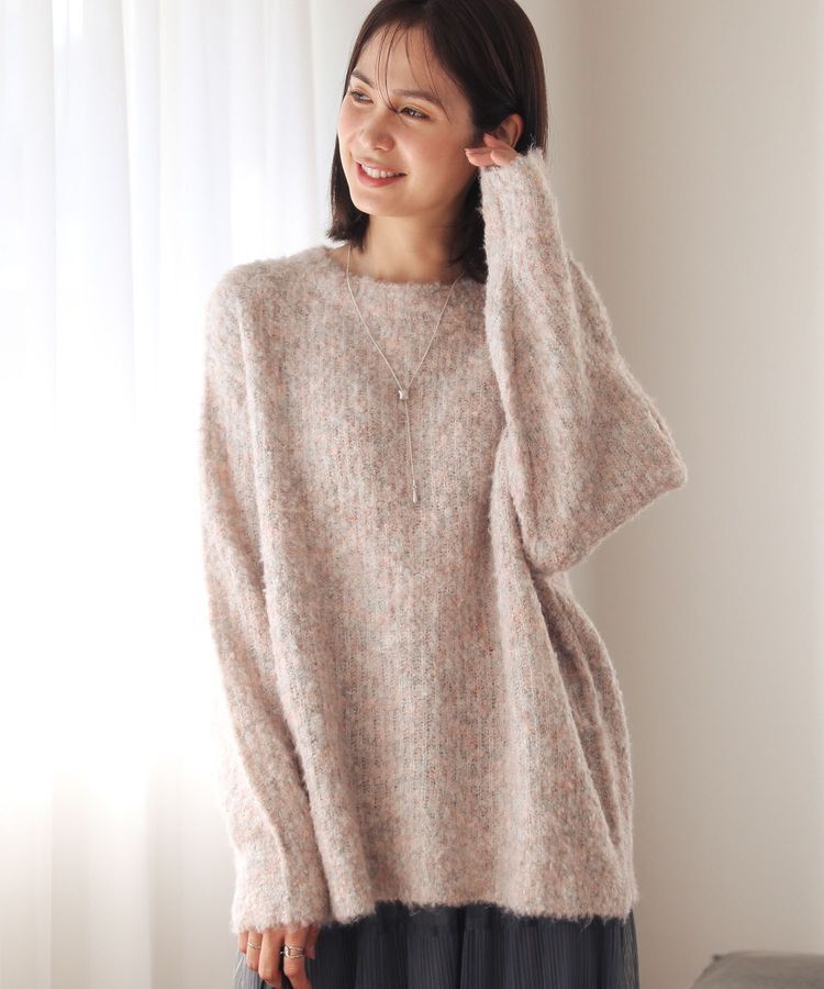 Green Parks「ブークレMIXニットチュニック」|ニット・セーター|Pink