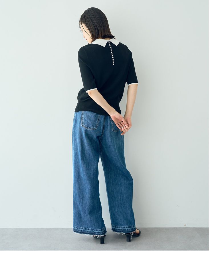 YECCA VECCA「襟付きパールニット」|ニット・セーター|