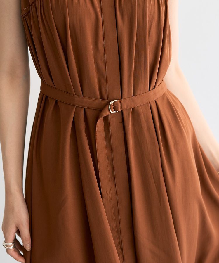 YECCA VECCA「ベルト付きラメステッチギャザーワンピース」|ワンピース|