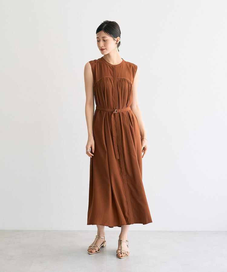 YECCA VECCA「ベルト付きラメステッチギャザーワンピース」|ワンピース|