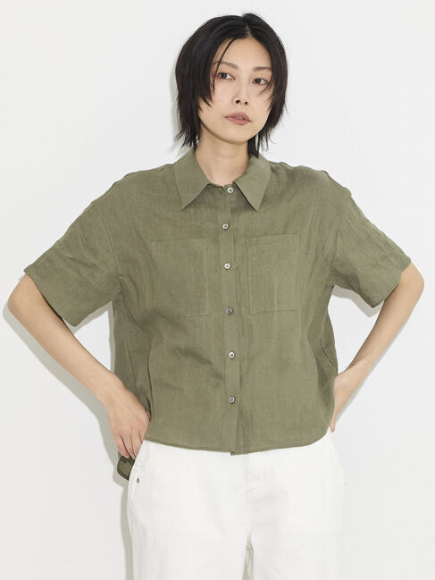 GARAGE OF GOOD CLOTHING「フレンチリネンハーフスリーブシャツ」|シャツ・ブラウス|Khaki