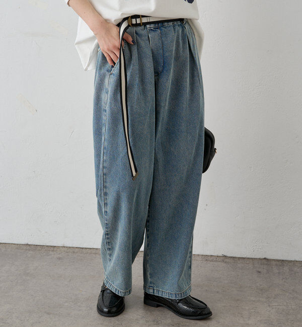  「ベルト付きリラックスデニムパンツ」|デニム|