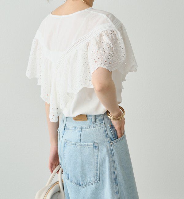  「【ブラウス見え】スカラップレースドッキングTシャツ」|Tシャツ・カットソー|
